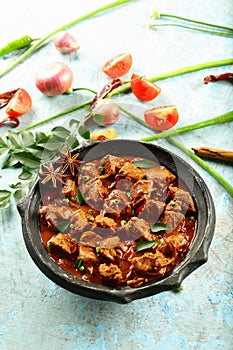 Indian mutton  curry cooked in earthenware.