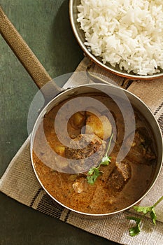 Indian Mutton Lamb curry served with rice