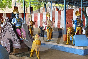 Indian mythology showing Navagraha and their vehicles, Saturn, Rahu and Mangal graha, Neelkantheshwar Temple, Panshet photo