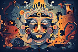 Indian mythology symbols and deities in abstract style Abstract background