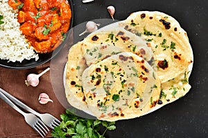 Indian naan bread and chicken curry