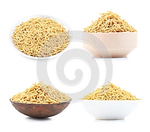 Indian Namkeen Food Collection Aloo Sev on White Background