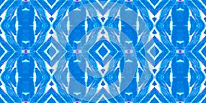 Native American Watercolor Seamless Pattern. Blue Geometric Background.