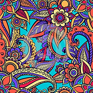 Indian ornament, henna style. Colorful oriental design. Vector pattern in mendi style. Paisley.