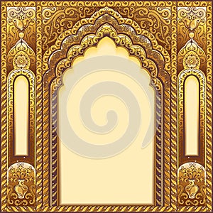 Indian ornamented arch. Color gold photo