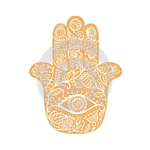 Indian ornate hand Hamsa, symbol.