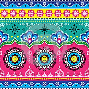 Indian and Pakistani truck art design, Jingle trucks seamless vector pattern, colorful floral repetitive decoration photo