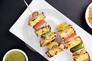 Indian paneer tikka or barbecue cheese cottage