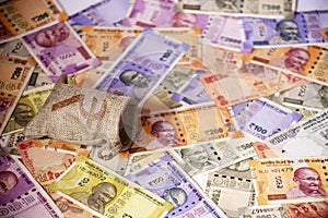 Indian paper currency called Indian rupee as a background