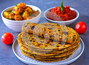 Indian Parantha stuffed indian bread-methi thepla