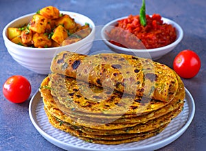 Indian Parantha stuffed indian bread-methi thepla photo