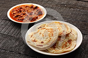 Indian Paratha with meat curry