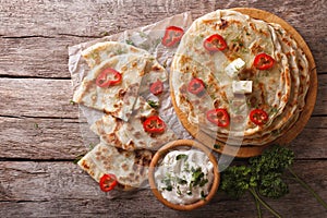 Indian paratha stuffed with potatoes. horizontal top view