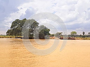 Indian people on boat at `Fari Ghat` bank of Ganga River