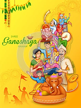 Indian people celebrating Lord Ganpati background for Ganesh Chaturthi festival of India
