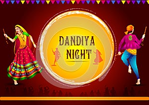 Indian people dancing Garba dance for Dandiya Disco Night event on Navratri Dussehra festival of India