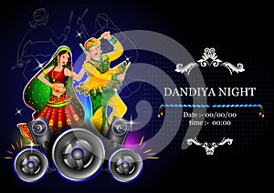 Indian people dancing Garba dance for Dandiya Disco Night event on Navratri Dussehra festival of India