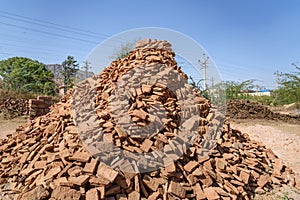 Indian people make manual clay bricks in Ajmer. India