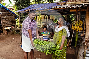 Indian people selling bananas on local bazar in Kochi
