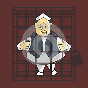 Indian politician in jail vector illustration.