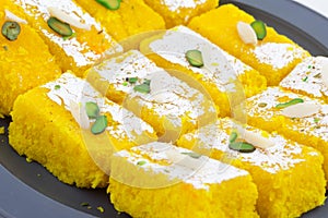 Indian Popular Sweet Food Khopara Pak or Coconut Burfi