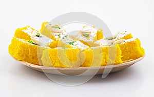 Indian Popular Sweet Food Khopara Pak or Coconut Burfi on White Background