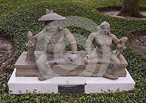 `Indian Prince With Royal Consort`, 19th century stone carving outside the World Trade Center in Dallas, Texas. photo