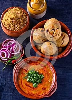 Indian Rajasthani meal-Dal baati churma photo