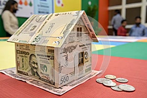 Indian real estate with 3D currency house model photo