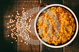 Indian red lentil soup with tomatoes or dal makhani.