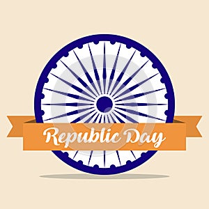Indian Republic Day concept background with Ashoka wheel and ribbon