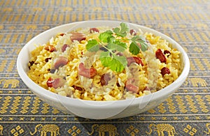 Indian Rice Pilau in White Bowl photo