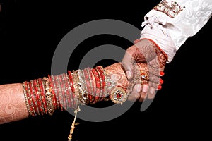 Indian ring ceremony moment according Indian tradition. lovely moment hand shake of couple