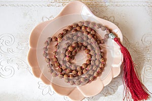 Indian rudraksha seed beads 108 mala necklace with Buddha pendant tassel