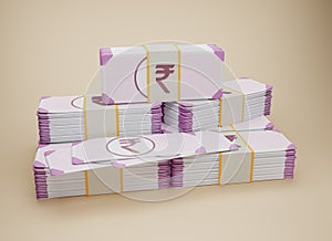 Indian Rupee banknotes. Rupee cash icon. 3D rendering illustration
