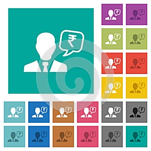 Indian Rupee financial advisor square flat multi colored icons photo