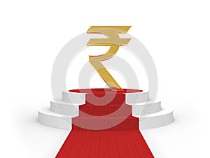 Indian Rupee Sign on a podium with red carpet