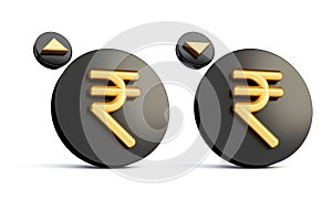 Indian Rupee symbol Gold and black isolated on white background 3d illustration