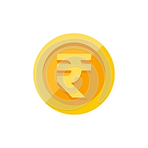Indian rupees symbol on gold coin flat style photo