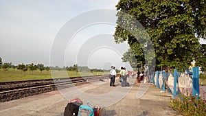 Indian rural train platform waitig for train