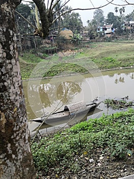 The Indian`s a village natural image one boat.tree River