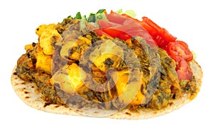 Indian Saag Paneer Meal On A Chapati Flatbread