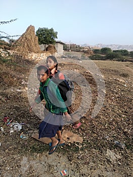 Indian school student cheldren mauntain village female