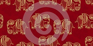 Indian seamless pattern with golden little elephant