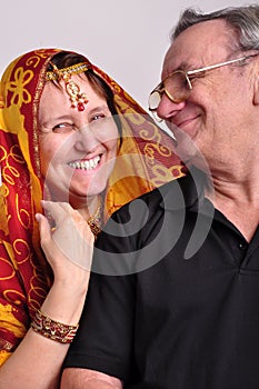 Indian senior couple looking at each other