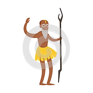 Indian shaman character in a loincloth performing authentic ritual vector Illustration