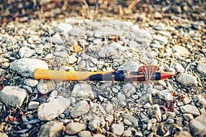 indian shaman flute in nature.