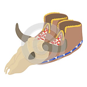 Indian shoe icon isometric vector. Ancient american indian mocasin buffalo skull photo