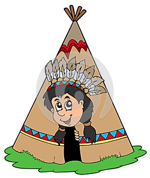 Indian in small tepee photo