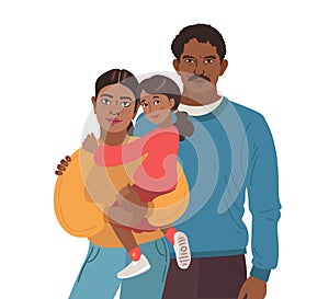 Indian Smiling family portrait. Happy mother, father and little daughter. Vector illustration simple